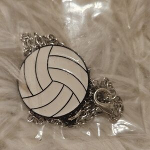 Silver Volleyball Pendant Necklace